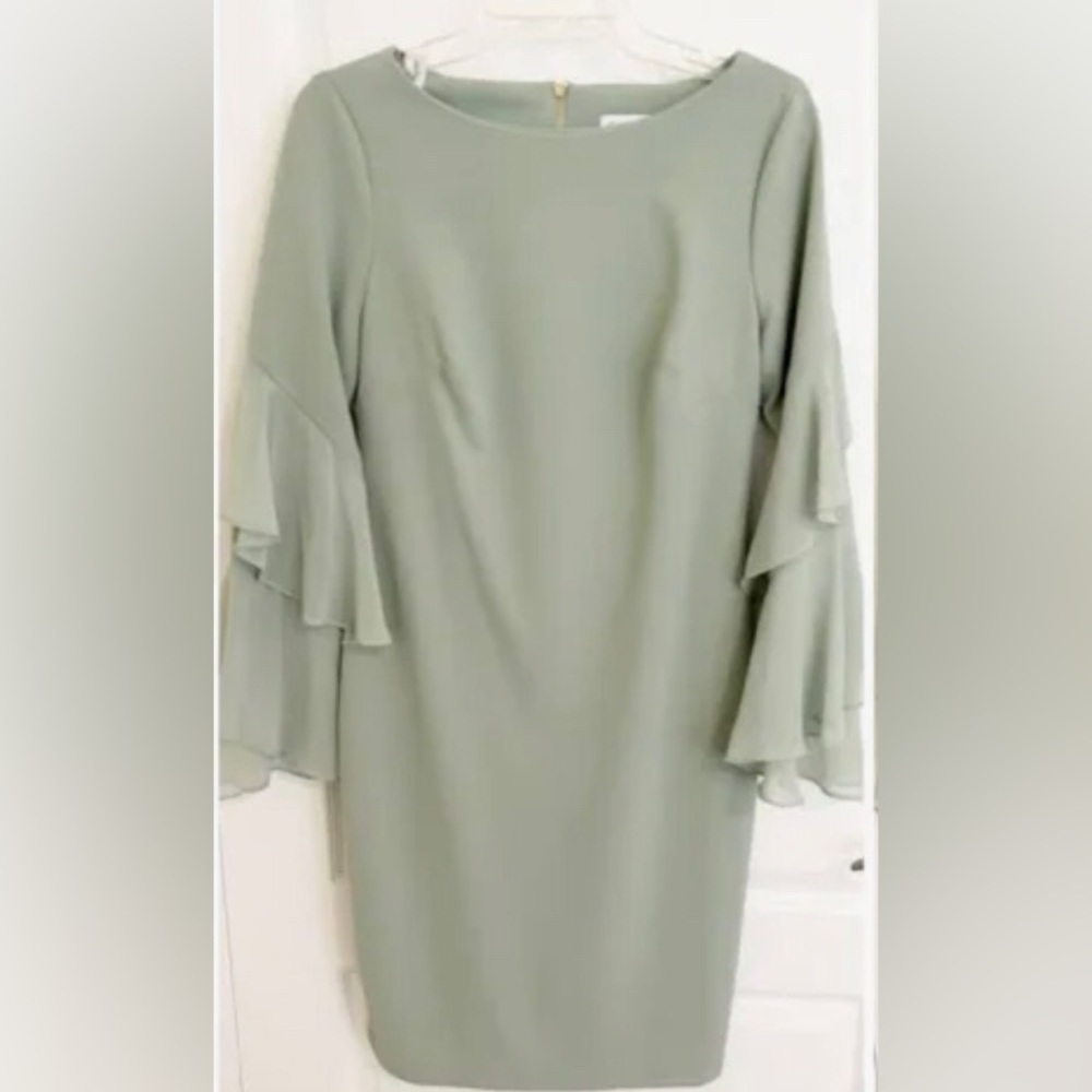CALVIN KLEIN Women's mint green Tiered Chiffon-Sleeve Sheath Dress size 8 new